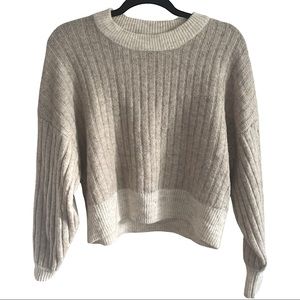 Womens ribbed crewneck tan beige long sleeve pullover sweater sincerely Jules